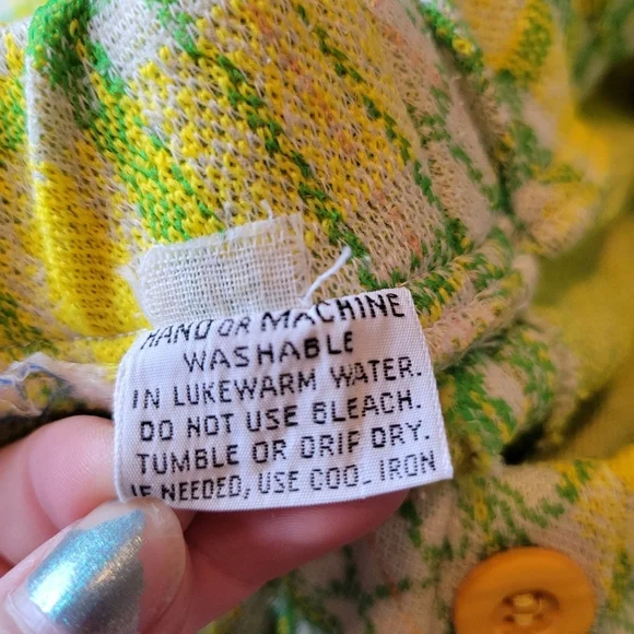 Vintage 70s Jan Celeste Yellow Green Plaid Elastic High Waist Pants - Picture 4 of 7